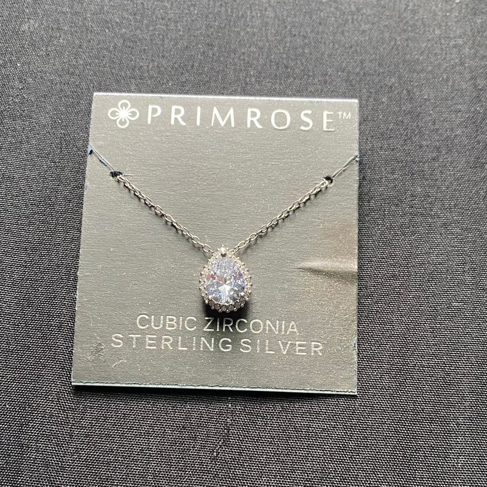 Sterling Silver Teardrop Cubic Zirconia Necklace in Silver